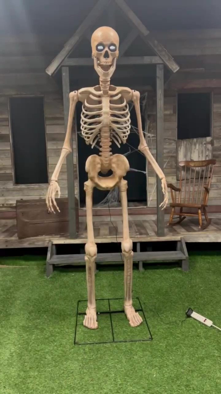 No one will be able to miss your display of spooky decorations when you add this exclusive Animated Giant 8 Foot Skeleton Decoration to your outdoor Halloween décor!