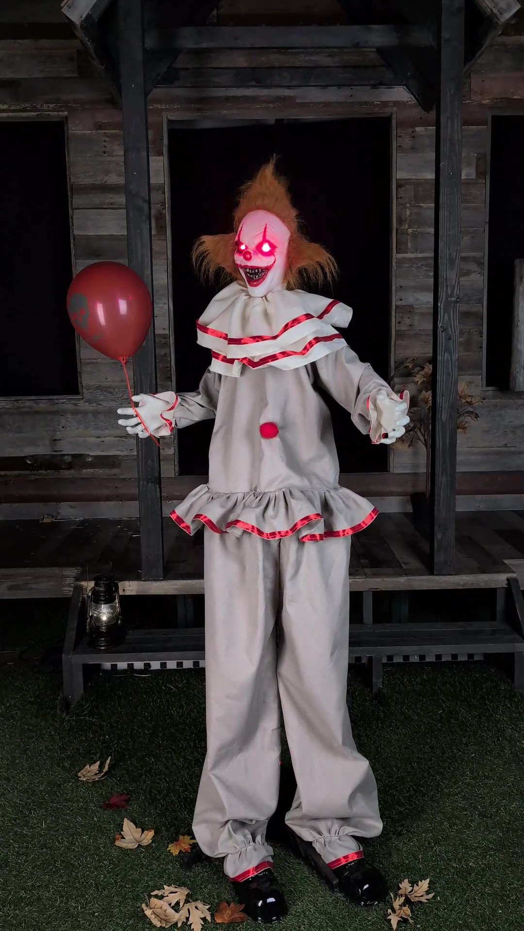 Turn up the terror with Red Cent the Nightmare Clown Animated Decoration. With menacing movements, glowing eyes, and a sinister laugh, he’s the stuff of carnival nightmares and Halloween horrors!