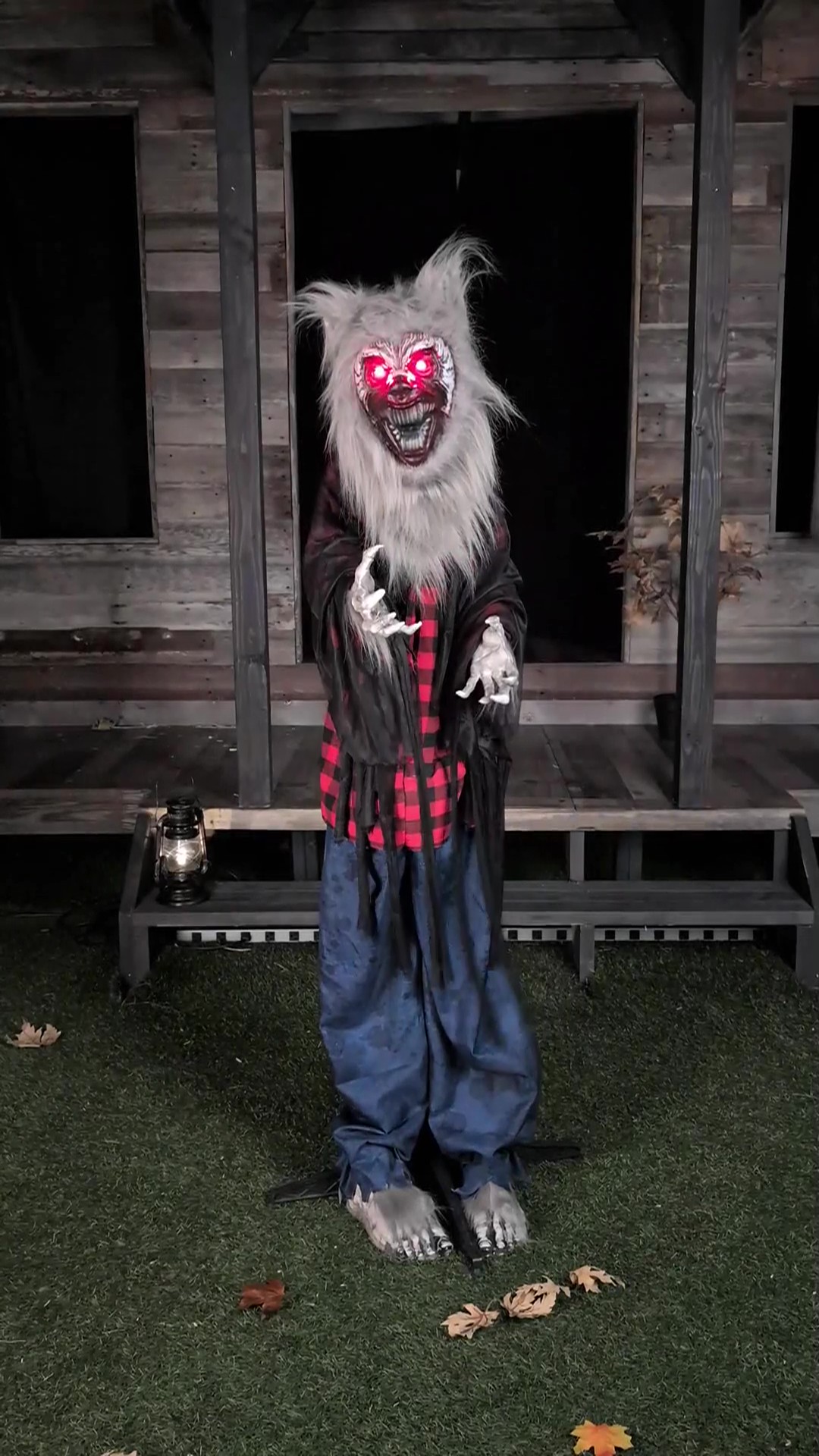 Bring beastly presence to your decor with the Lycan Lucian Animatronic Werewolf Decoration, a bold addition to any Halloween setting.