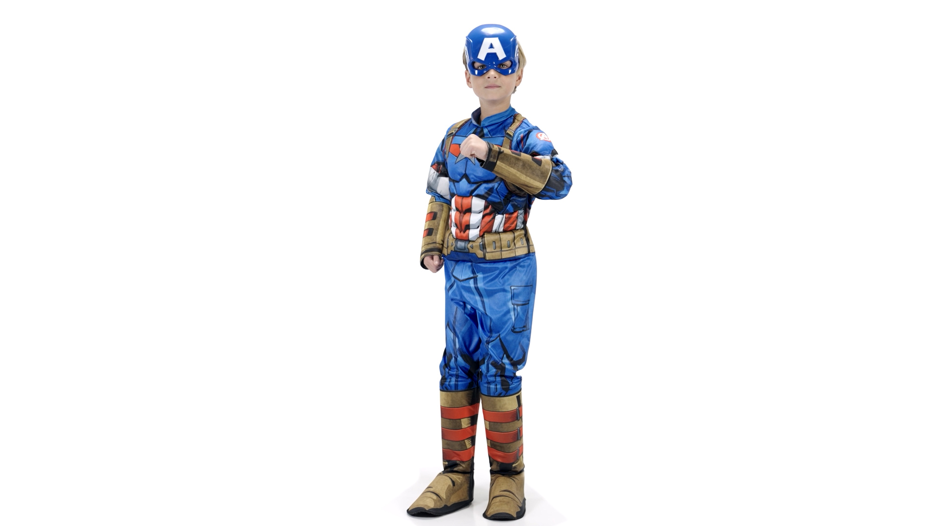 Disfraz Infantil De Capitán América – Mono Impreso Con Máscara Incluida | Tallas XS A L | Licencia Oficial Marvel | Ideal Para Halloween Y Fiestas