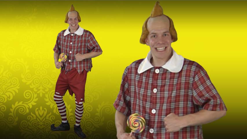 This red Munchkin costume goes great with our green munchkins or any of the cast of Wizard of Oz.  The costume comes with socks, shirt and shorts.  Be sure to get a triple curl wig and lollipop accessory to complete the look!