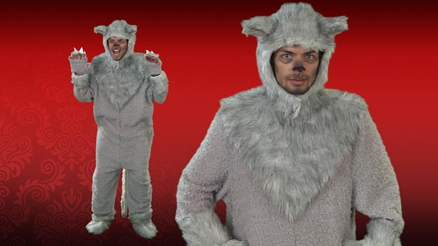 Little Red Riding hood needs a big bad wolf this Halloween. This adult wolf costume comes complete with jumpsuit with attached tail and mitts, headpiece and shoe covers. The outfit has grey faux fur for added detail, a great value for Halloween.