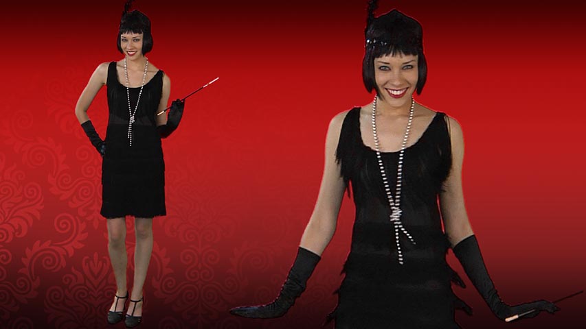 Now you can look swanky at the speakeasy! This Black Fringe 1920's Flapper Costume is a sexy retro costume for women.
