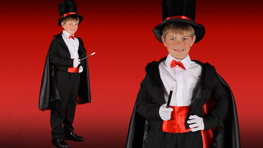 Moily Kids Boys Girls Magician Costume Full Length Cape with Hat Wand White Glove Halloween Stage Suit