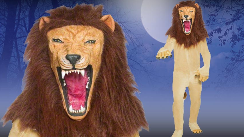 Beware the circus lion, it may seem tame but remains a wild animal.  This full bodysuit costume comes with a molded lion mask with hair. A unique costume that goes great with any of our ringmaster costumes.