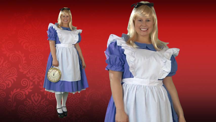 This deluxe plus size Alice costume comes in 1x-5X.  It is a great Alice in Wonderland costume for Halloween and the start of a epic storybook group costume idea.