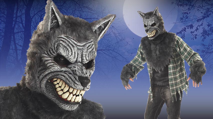 You won't need a full moon to transform into a werewolf with this scary halloween costume.  The outfit includes the shirt top with faux fur and an animotion mask that moves with your mouth.