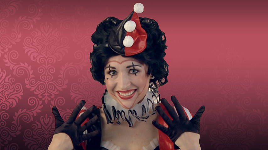 Ladies 4 Piece Clown Set Hat Ruffle Nose Gloves Circus Fancy Dress Costume NEW 