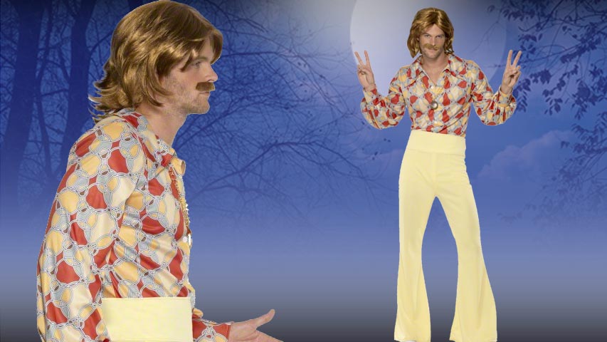 Groove your way through next Halloween as if you just left the 1960s.  This men's costume comes with the retro shirt and flared pants.  The outfit makes a great couple's costume when paired with any of our women's go go dresses.