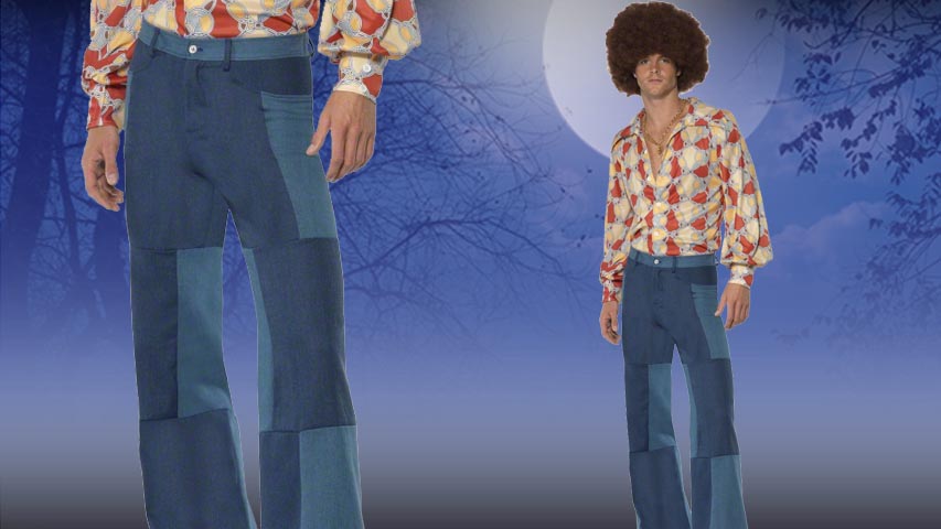 A pair of patchwork pants are an essential part to a men's hippie costume. They look as if they arrived right from the 60s and would go great with a fringe vest or paisley shirt.
