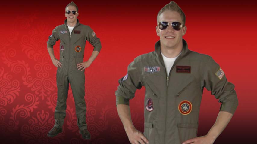 This licensed Top Gun flight suit costume makes for a great group costume or couples costumes.  You can be Maverick or Goose, but nevertheless looking great in this Air Force costume that includes aviator glasses.