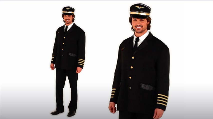 This mens pilot costume will have you flying the skies over a mile high this Halloween.  Pair with an Pan-Am retro flight attendant for a great couples costume idea.
