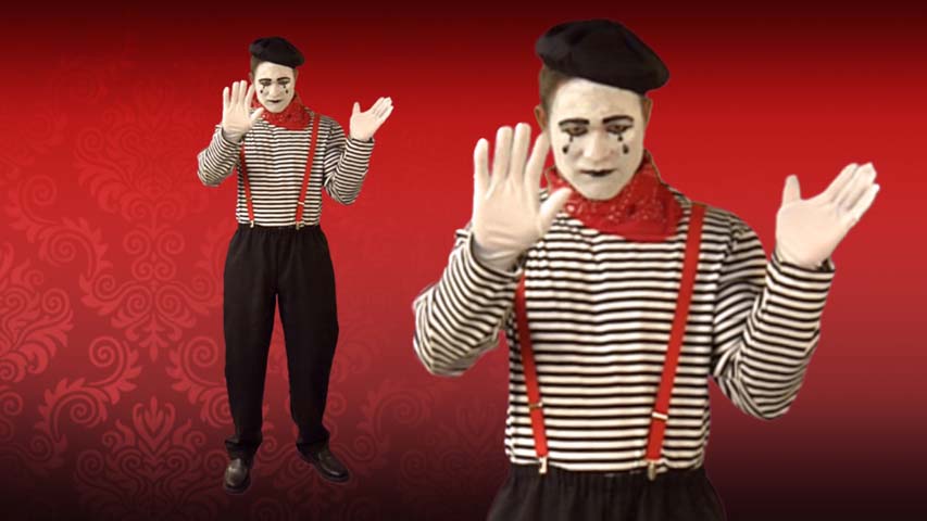 A Mime costume is a great funny costume to wear out on Halloween- just don't get caught in an invisible box. This outfit comes with shirt, suspenders, bandana, pants, and hat.