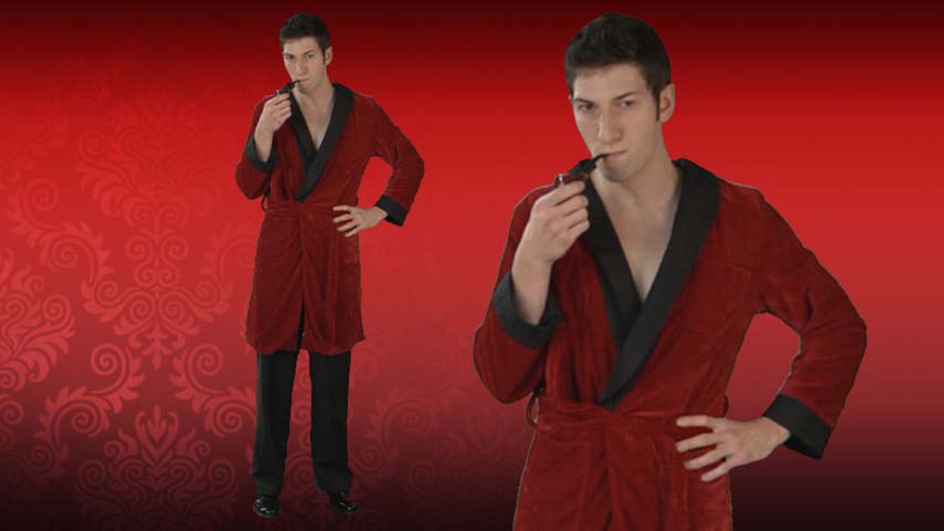 Hugh Hefner Red Velvet Playboy Smoking Jacket  & Scarf Fancy Dress Costume S-L 