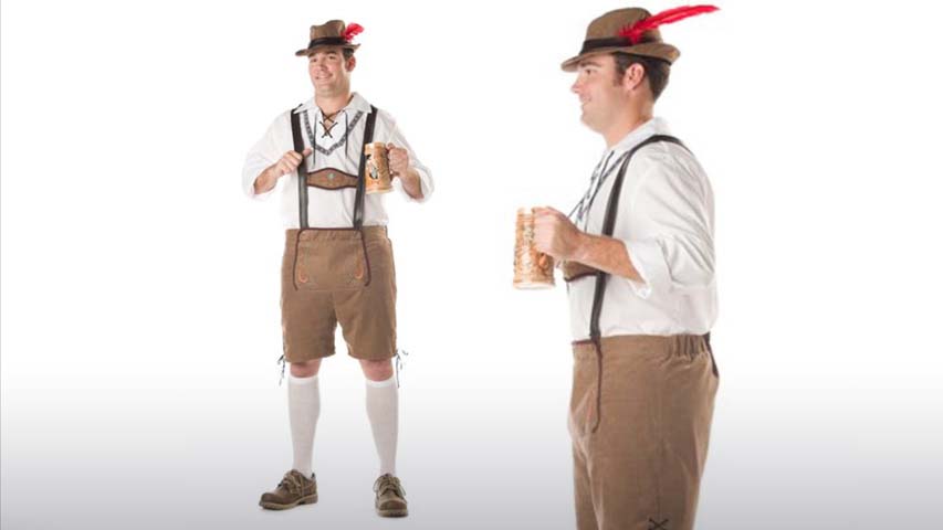 This plus size Oktoberfest guy costume is a great lederhosen costume idea for Halloween.  The outfit comes with shirt, lederhosen, socks, and hat.