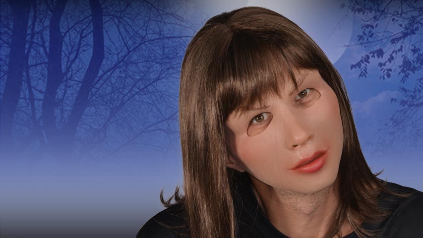 The soft and sexy halloween mask is of a woman's face with an attached wig.  The latex fits snugly against your face for added realism with facial movement.