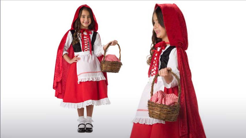 This high quality kids Red Riding Hood costume is great for Halloween or play-dress up.  This deluxe girls costume is also good for school plays.