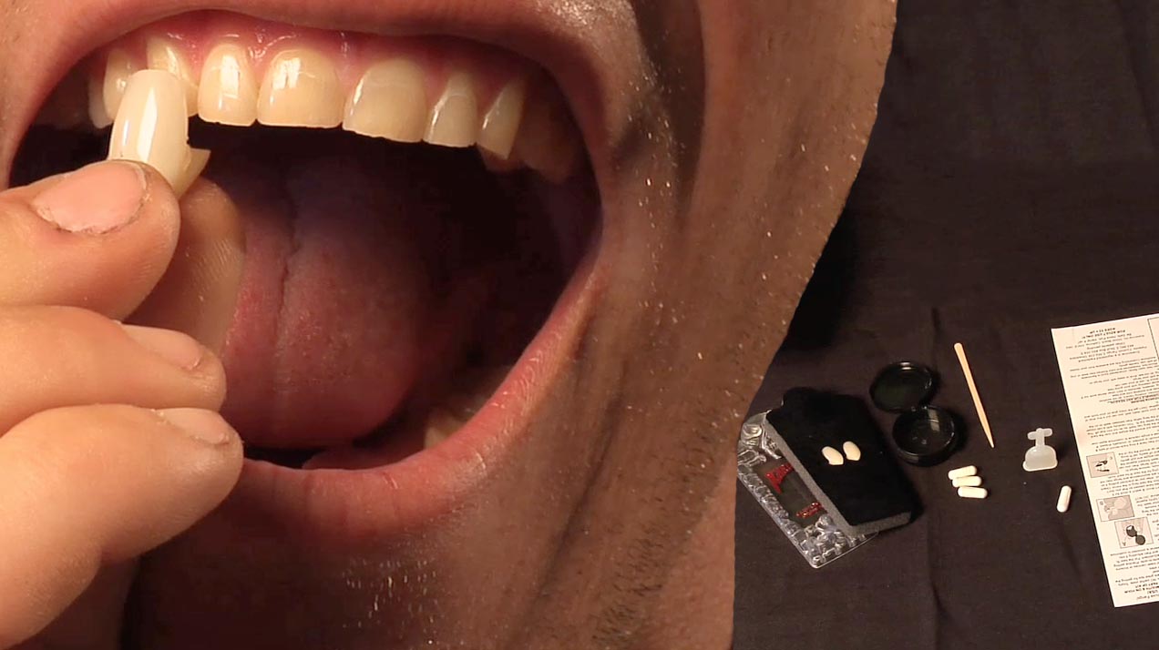 The deluxe reusable vampire fangs made by Scarecrow are a great value for their quality.  This video shows you how to make the custom fit to your teeth so that can be used again and again.
