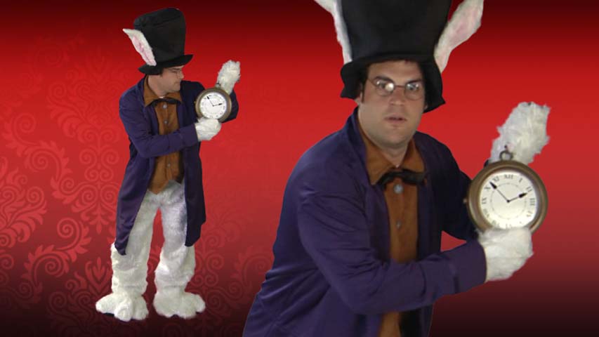 This complete White Rabbit adult costume is a great addition to any Alice in Wonderland group costumes.  This outfit comes with hat, vest, jacket, feet, and gloves.  Definitely an item that can be used in plays as well.