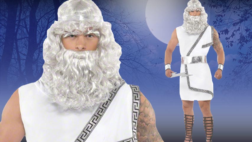 Become mighty Zeus with this costume toga with silver detailing. The outfit also comes with arm bands, headband and lightening bolt prop for smiting mortals.